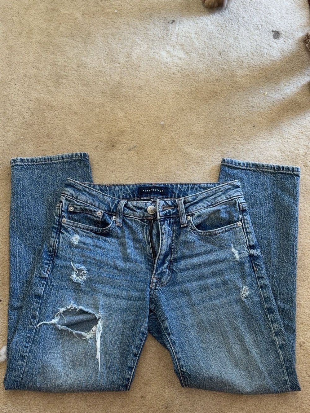 Aeropostale Distressed Mid-Ride Ankle Straight Leg Jeans